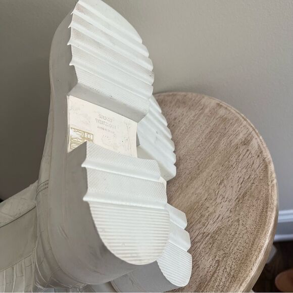 Stuart Weitzman Presley Leather Chelsea Platform Lug Boots Croc White 8.5 NWOB - Picture 6 of 7
